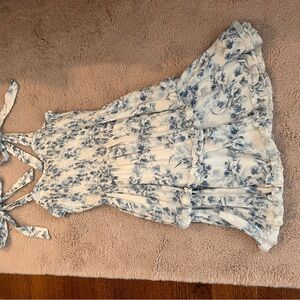 Pink Lily Blue and Cream Floral Dress